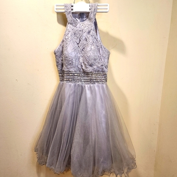 GINDY USA Silver Short Tule sleeveless Homecoming dress size S - Picture 1 of 16
